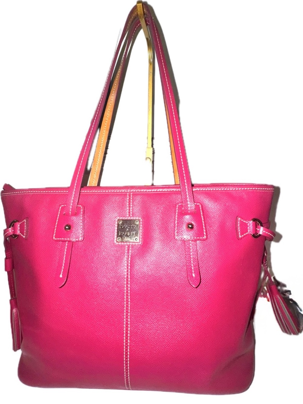 Dooney & Bourke Magenta Pink Leather Tote Bag w Tassels - EUC